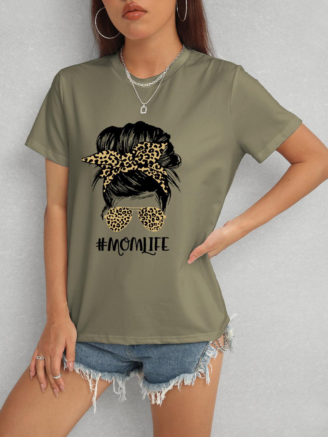 MOMLIFE Round Neck Short Sleeve T-Shirt Army Green