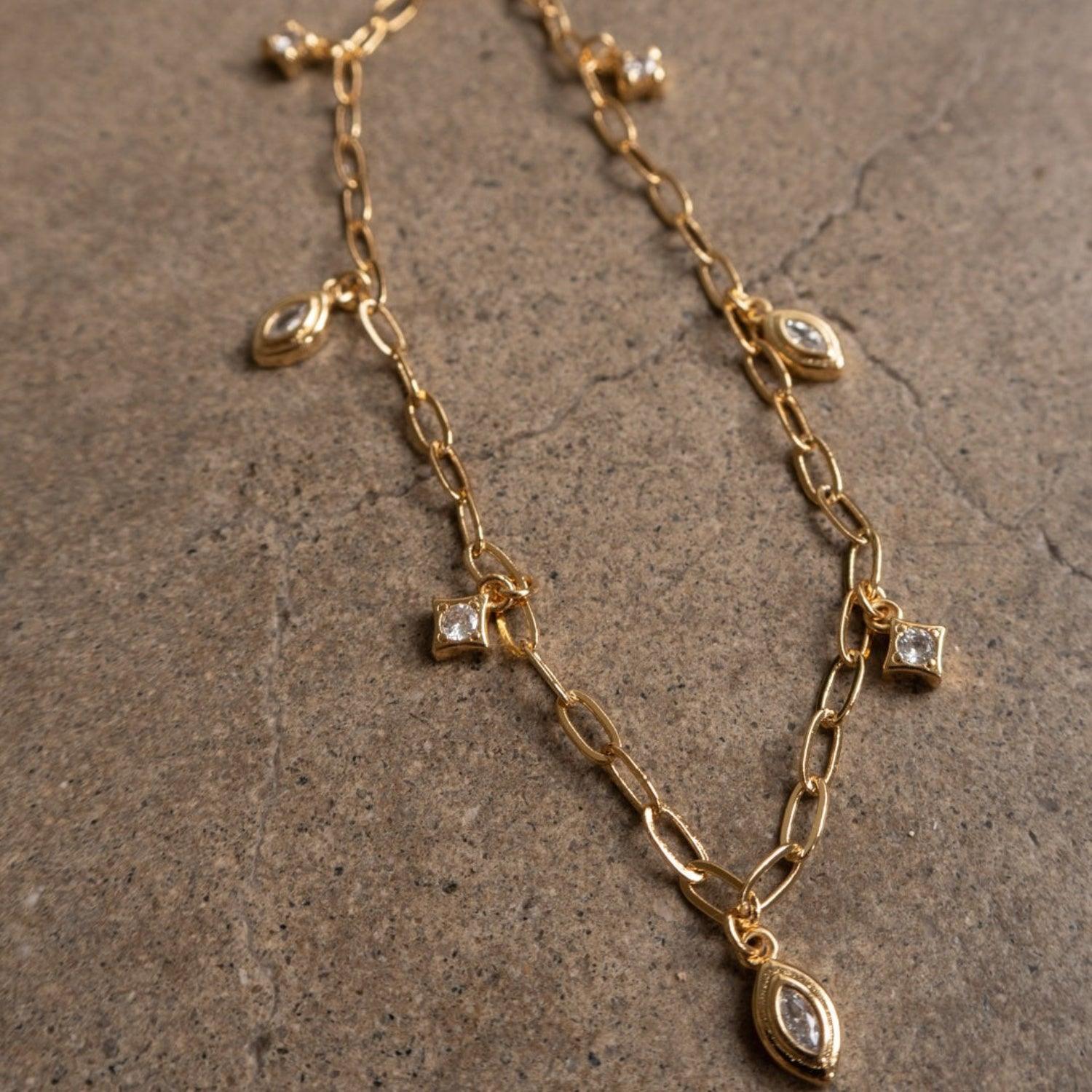 18K Gold-Plated Copper Inlaid Zircon Necklace Style B One Size