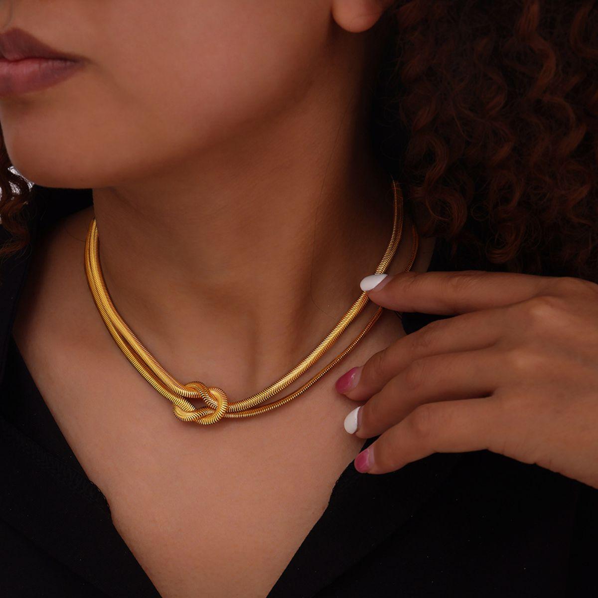 Titanium Steel Knot Necklace Gold One Size
