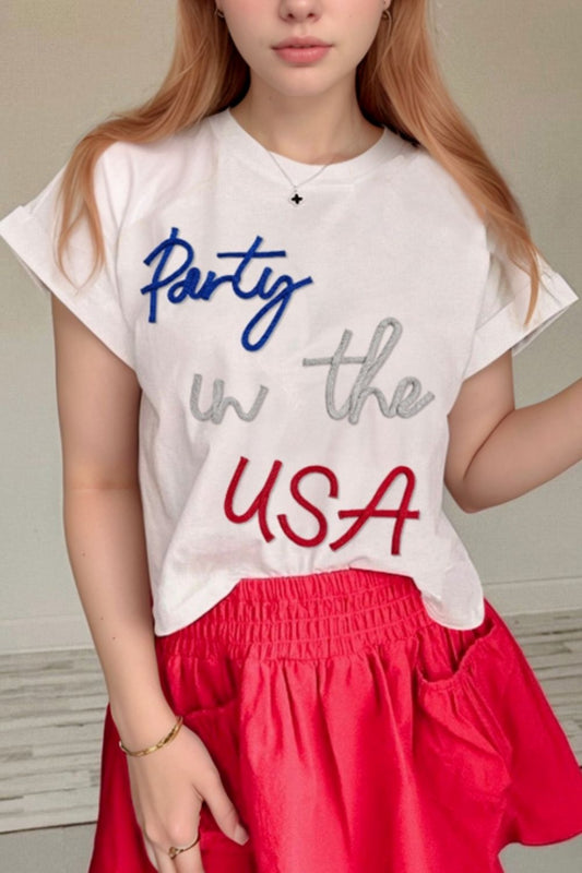 Letter Round Neck Short Sleeve T-Shirt White