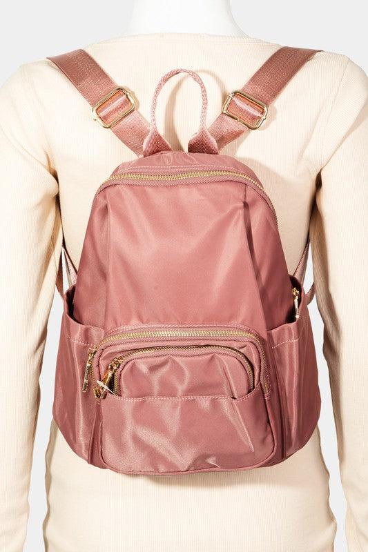 Fame Multi Pocket Nylon Backpack Bag Burnt Coral One Size