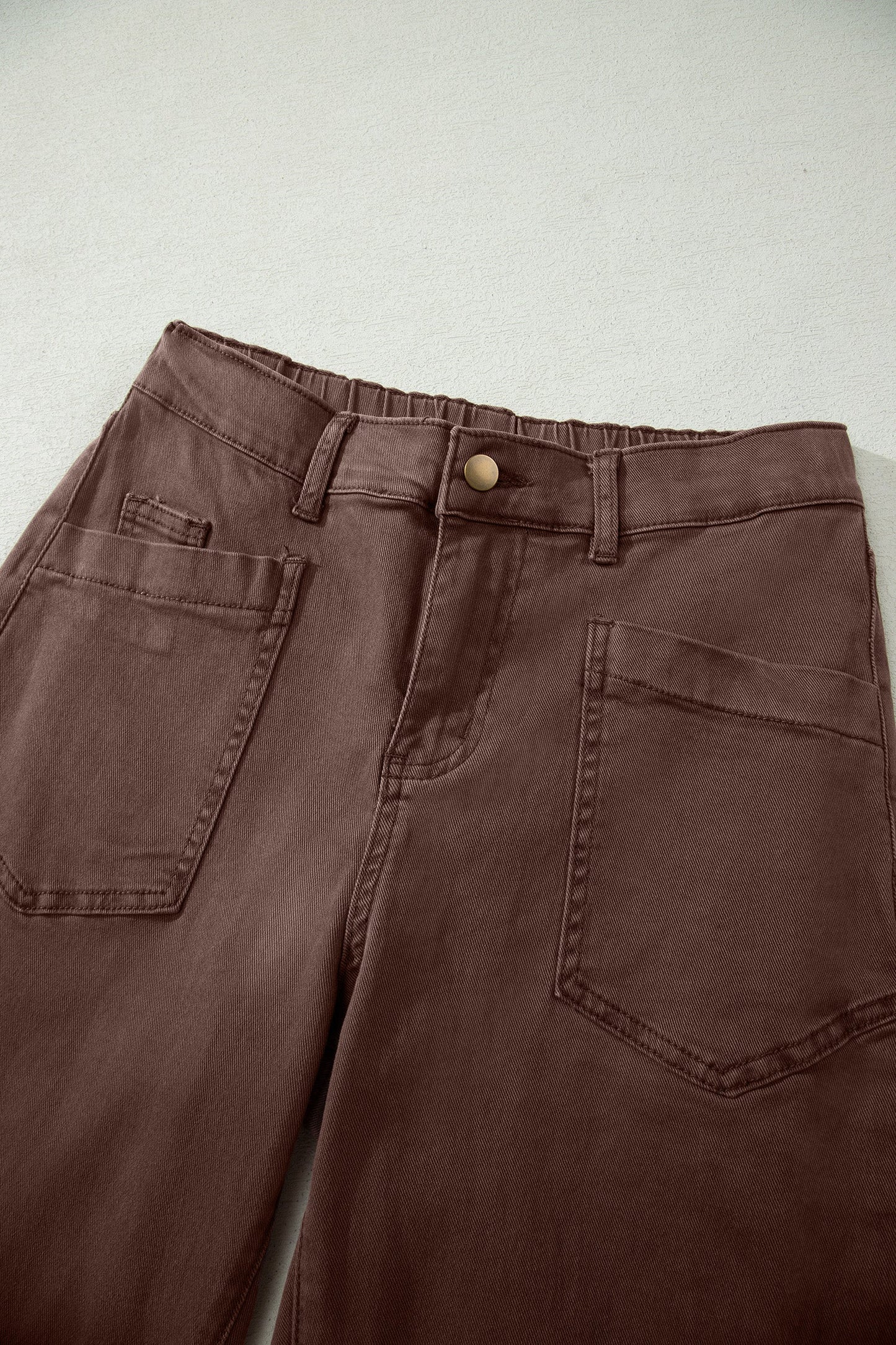 Solid Denim Patch Pocket Barrel Leg Jeans