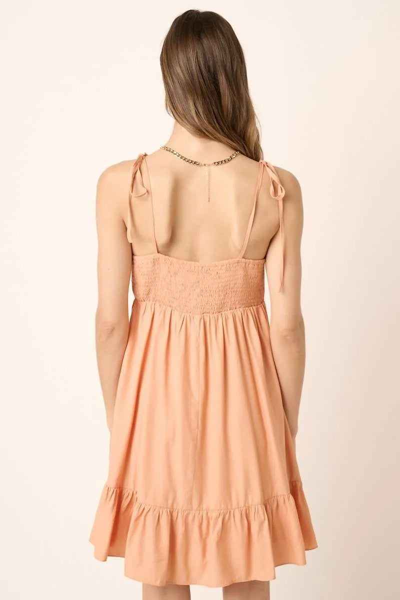 Mittoshop Ruched Detail Spaghetti Tie Mini Dress
