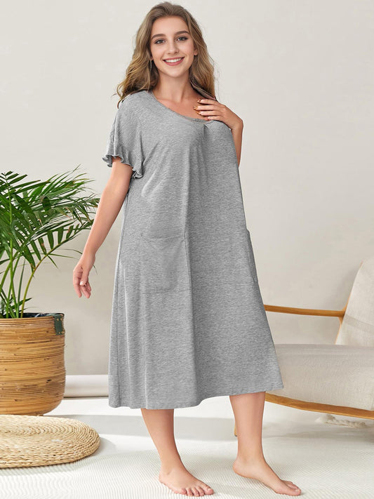 Plus Size Round Neck Short Sleeve Lounge Dress Gray