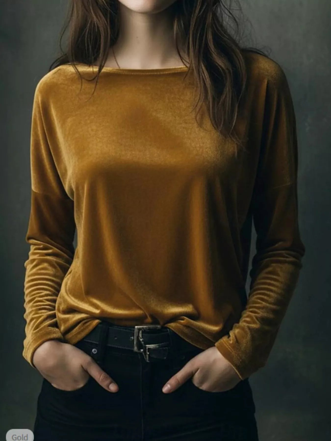 Full Size Velvet Long Sleeve T-Shirt Plus Size