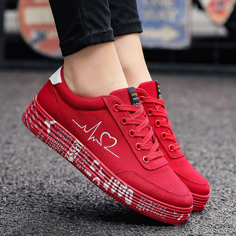 Round Toe Lace Up Platform Sneakers Red