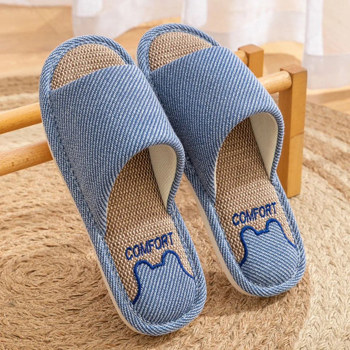 Open Toe Flats Slippers Blue
