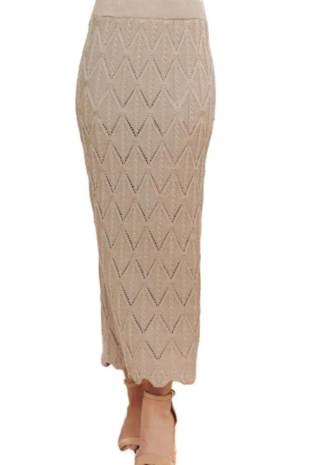 ADORA Scallop Trim Detail Knit Skirt BEIGE