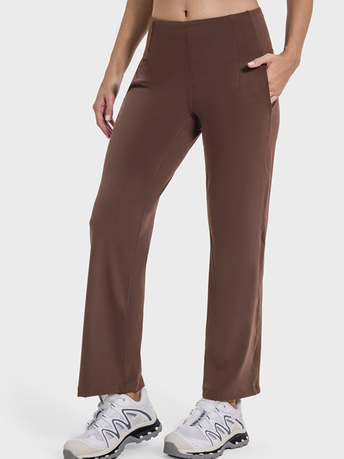Millennia Pocketed High Waist Active Pants Brown