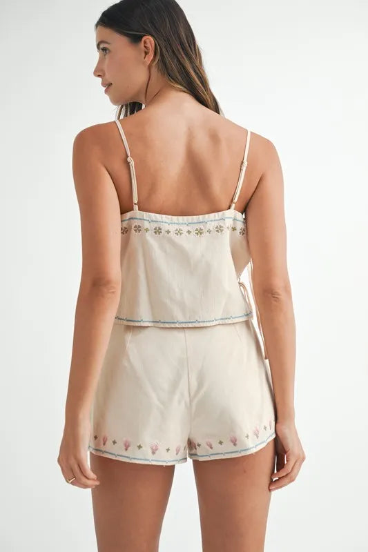 MABLE Embroidered Crop Top and Shorts Set