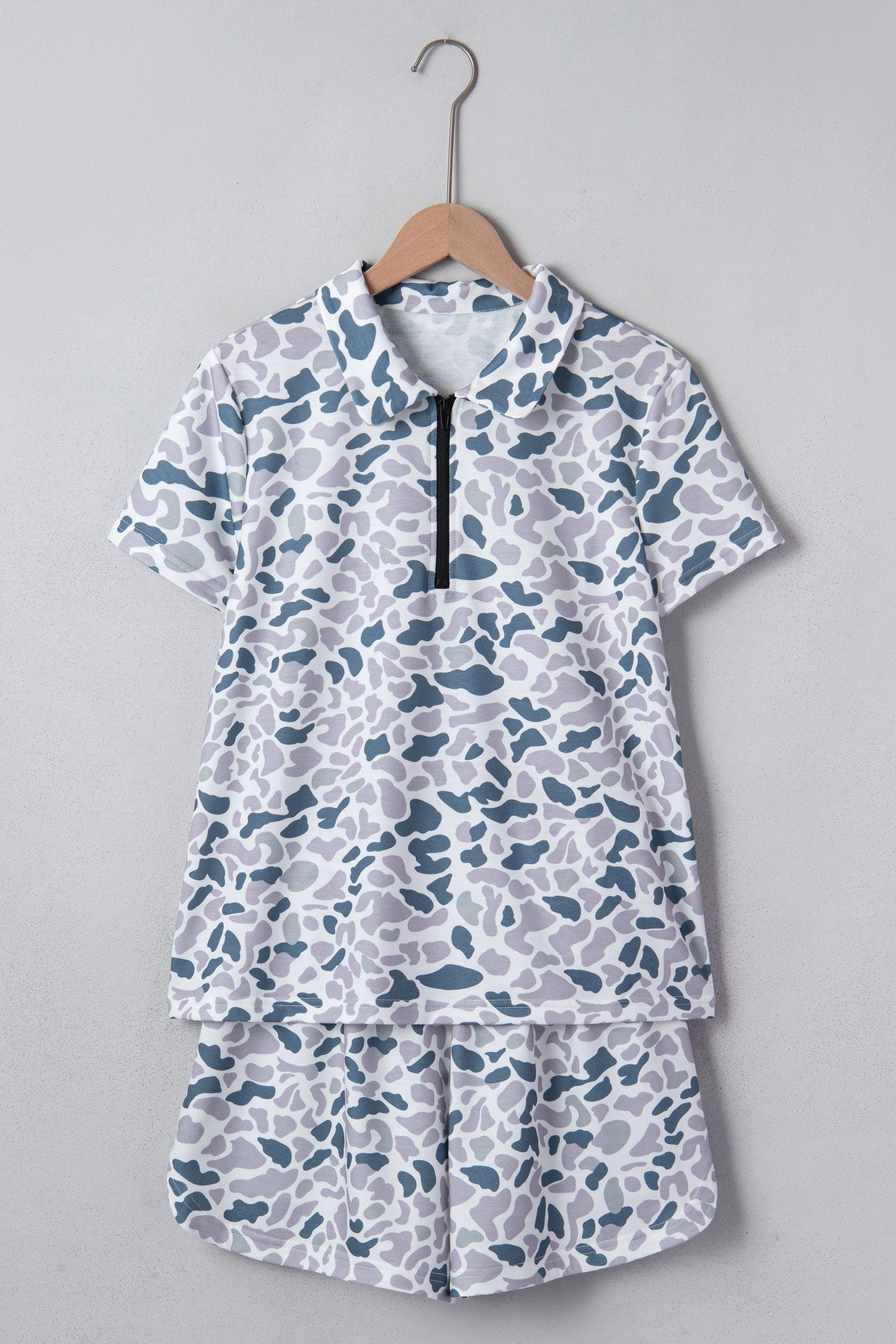 Abstract Camo Polo Collar T-Shirt & Shorts Set