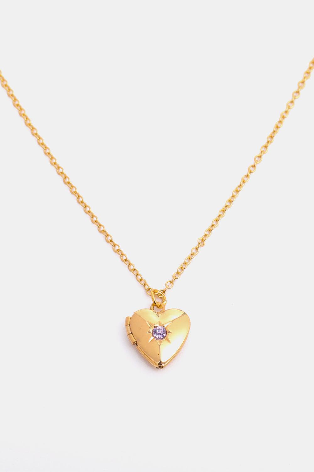 Zircon Heart Shape 14K Gold-Plated Pendant Necklace February One Size