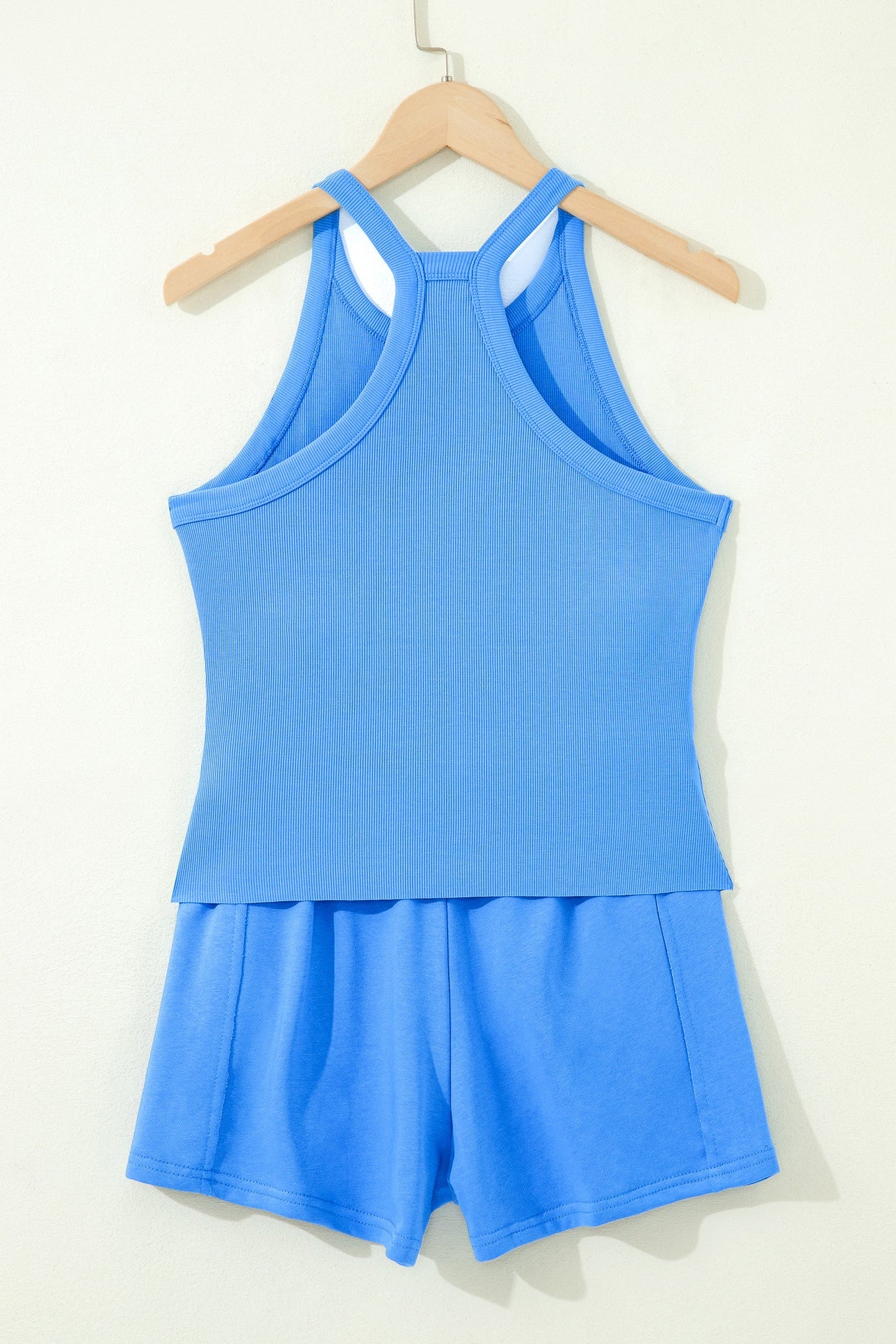 Solid Ribbed Tank Top & Shorts Set