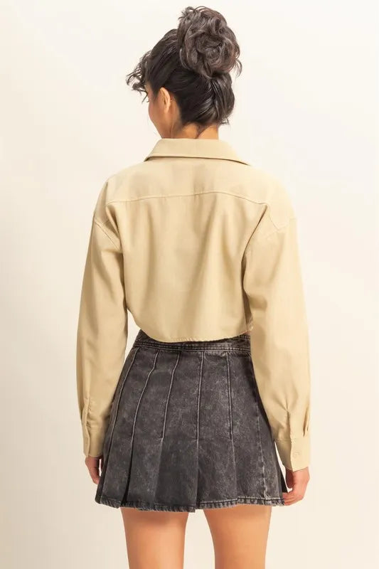 HYFVE Washed Tie Front Crop Top