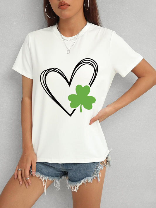 Heart Lucky Clover Short Sleeve T-Shirt White
