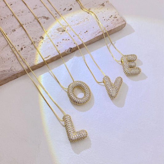 Inlaid Zircon Bubble Initial Necklace Style U One Size
