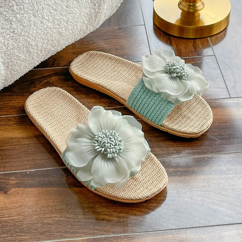 Open Toe Flats Slippers Green