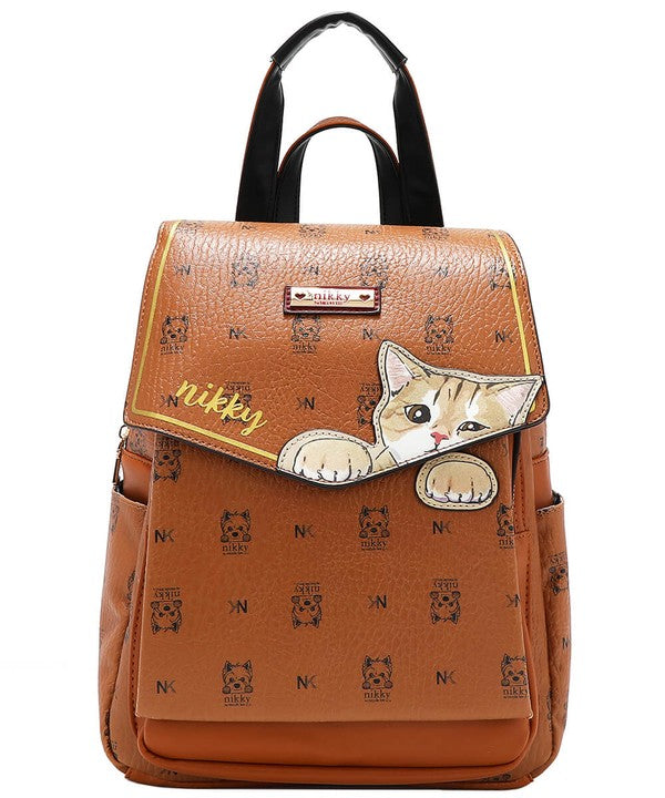 Nicole Lee USA Cat Eco-Leather Convertible Backpack Bag Caramel One Size