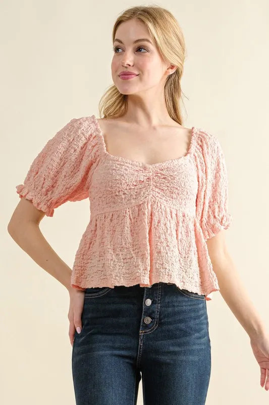And The Why Lovely Textured and Smocked Top BLOSSOM