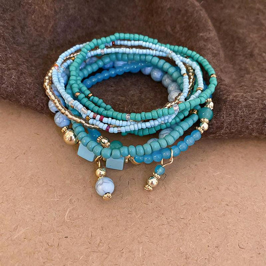 Resin Rice Bead Bracelet Teal One Size