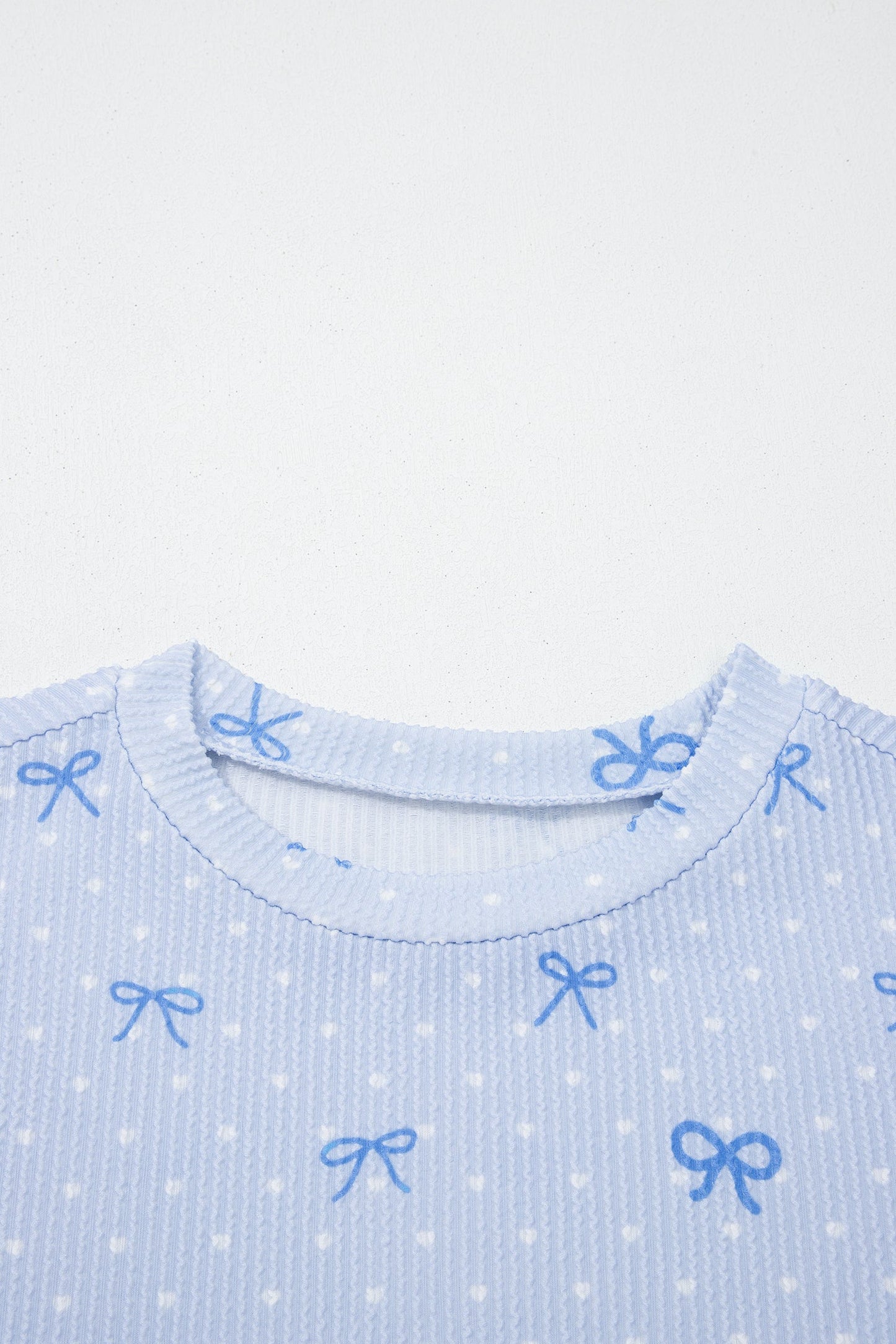 Polka Dot Bow Corded Knit Top and Shorts Set