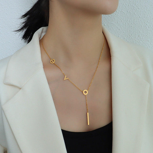 Titanium Steel Letter Necklace Gold One Size