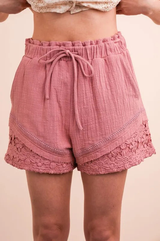 VERY J Lace Contrast Detail Woven Shorts MAUVE