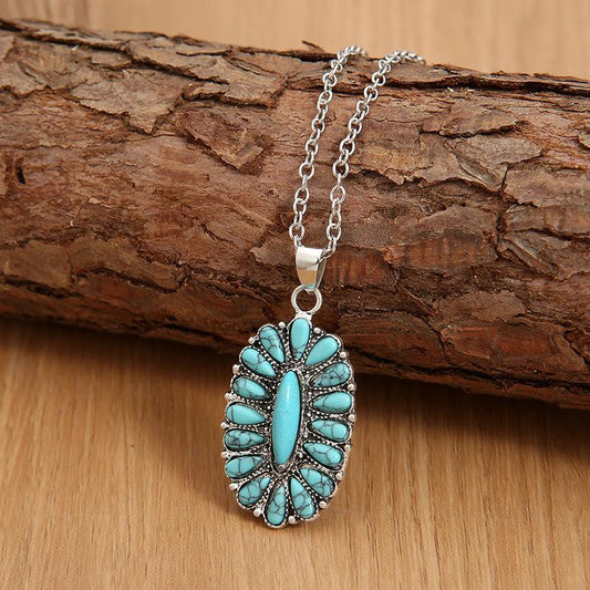 Artificial Turquoise Pendant Alloy Necklace Teal One Size