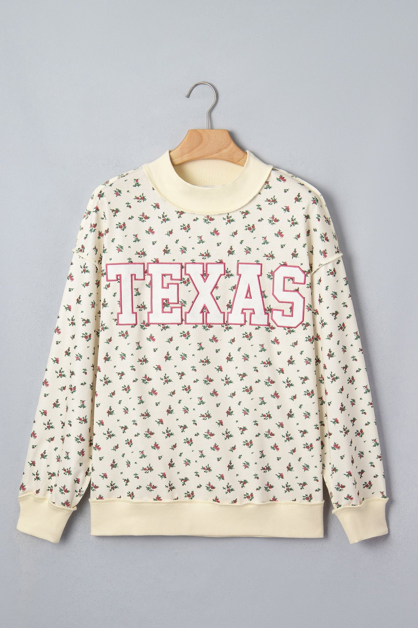 TEXAS Embroidered Floral Mock Neck Sweatshirt