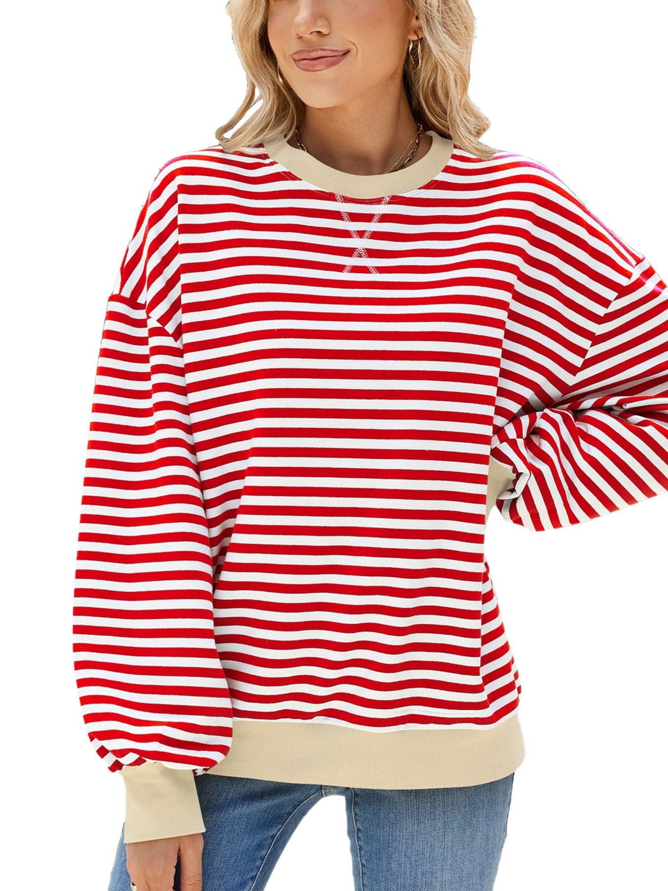 Striped Crew Neck Long Sleeve Sweatshirt