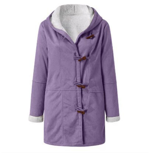 Winter Button Coat Fashion Warm Hooded Jacket With Pockets Women's Clothing