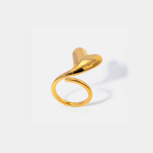 Stainless Steel Heart Bypass Ring Gold One Size