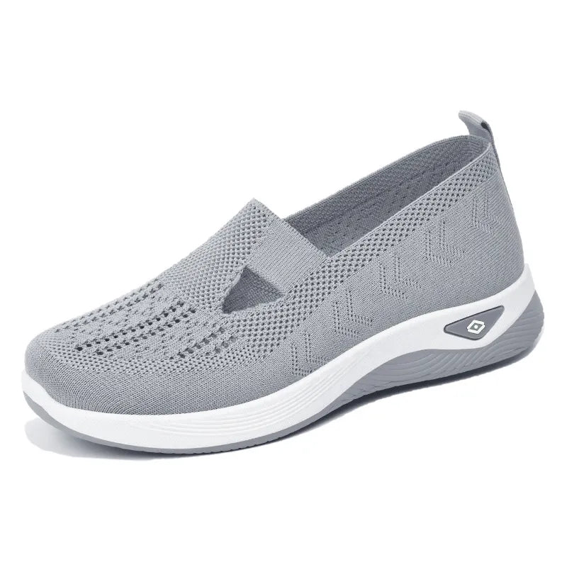 Breathable Mesh Round Toe Wedge Sneakers Gray