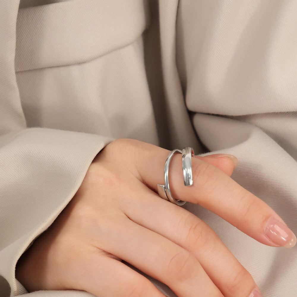 Titanium Steel Layered Wrap Ring Silver