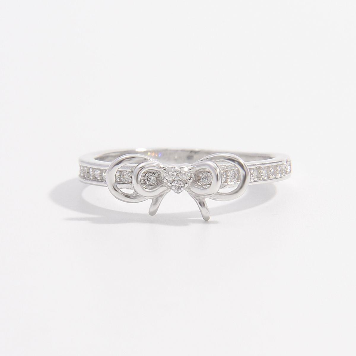 925 Sterling Silver Inlaid Zircon Bow Ring Silver