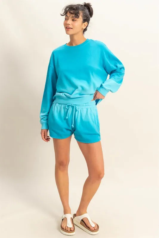HYFVE Dip Dye Long Sleeve Sweatshirt AQUA BLUE