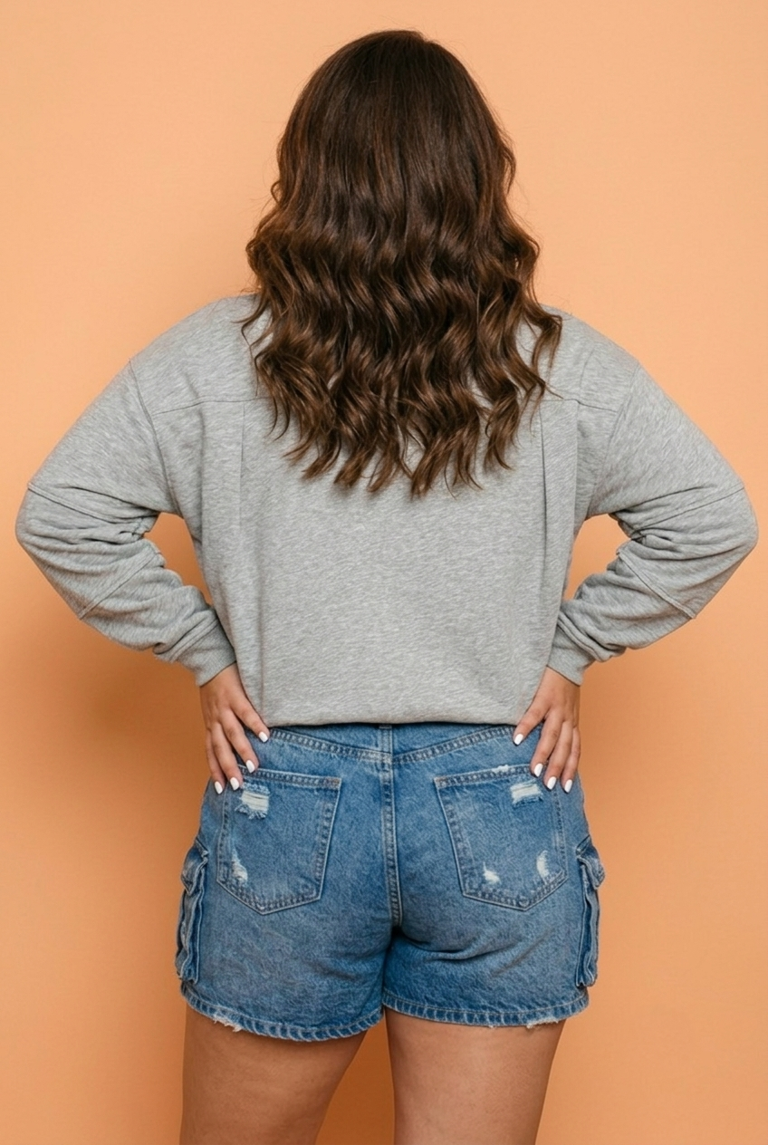 Plus Size Patch Embroidery Long Sleeve Sweatshirt