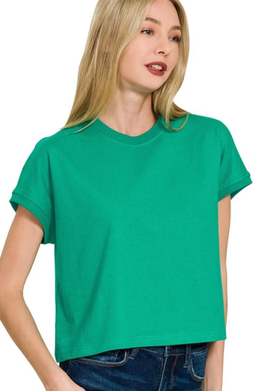 Zenana Premium Cotton Relaxed Crop Tee K GREEN