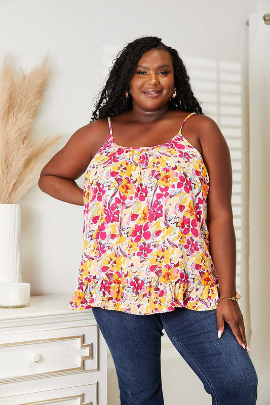 Double Take Floral Scoop Neck Ruffle Hem Cami Floral