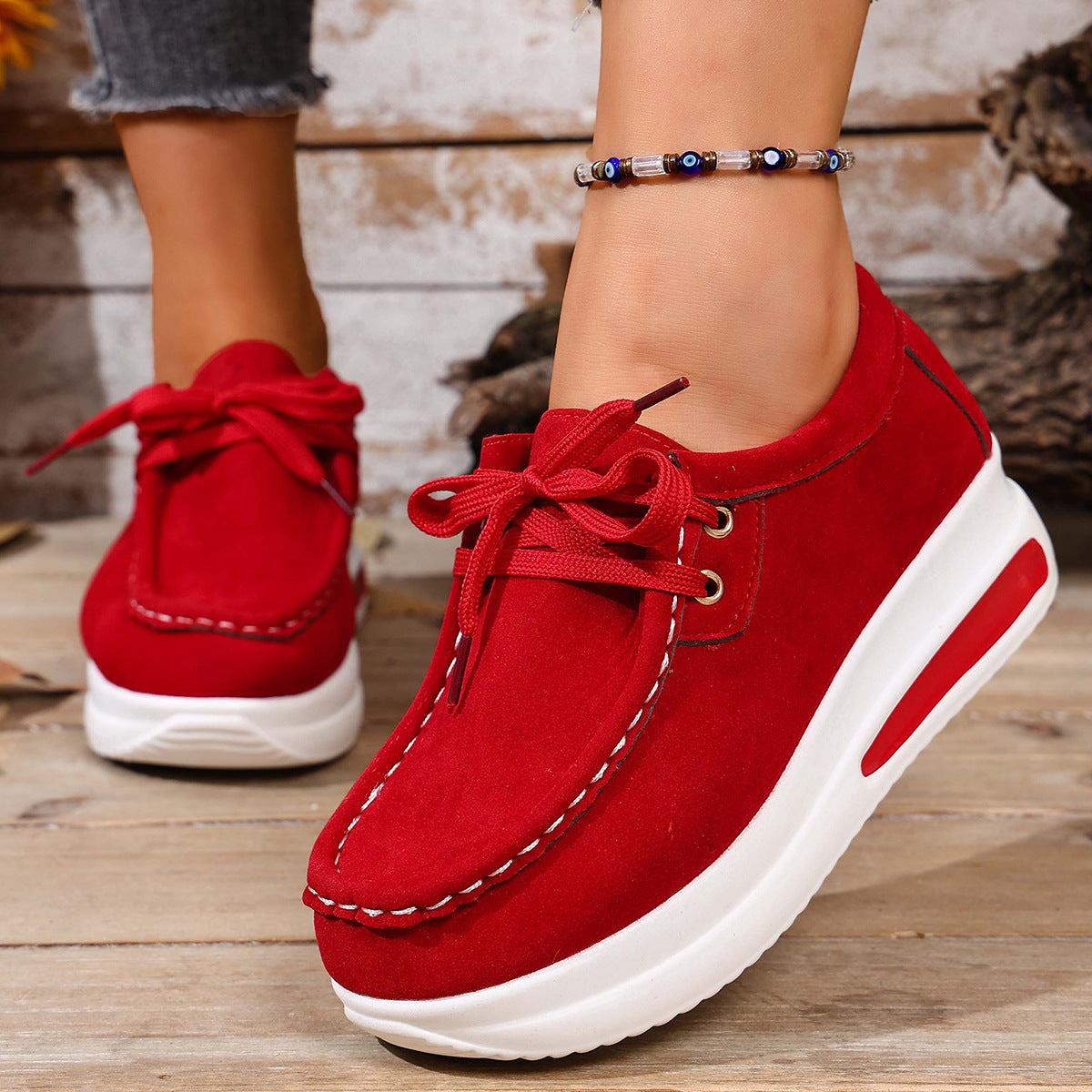 Women's Platform Loafers - Lace-Up Wedge Heel Casual Shoes