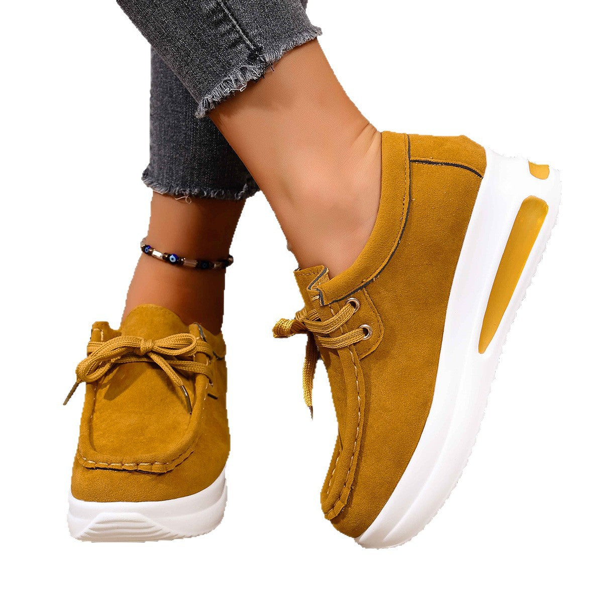 Women's Platform Loafers - Lace-Up Wedge Heel Casual Shoes