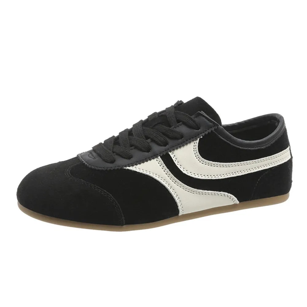 Round Toe Lace Up Flat Sneakers Black