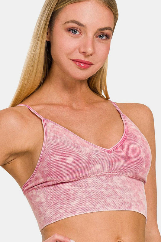 Zenana Washed Ribbed Bra Padded Cami Ash Pink
