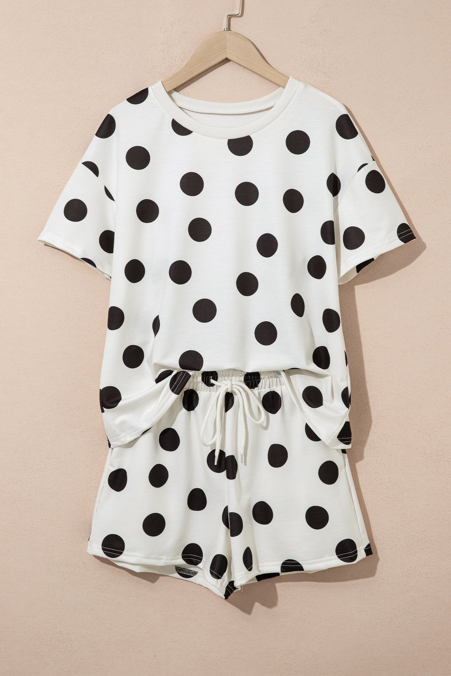 Polka Dot Short Sleeve Tee & Drawstring Shorts Set
