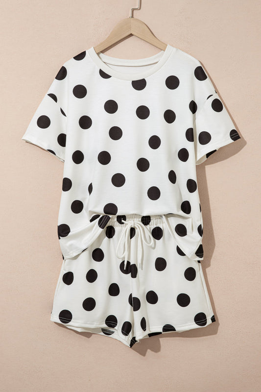 Polka Dot Short Sleeve Tee & Drawstring Shorts Set