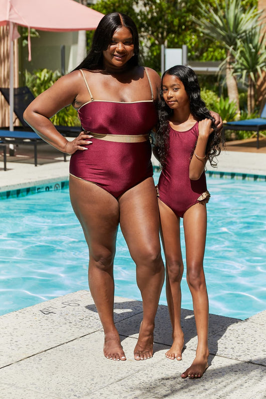 Marina West Swim Wave Break Contrast Trim One-Piece in Wine Burgundy