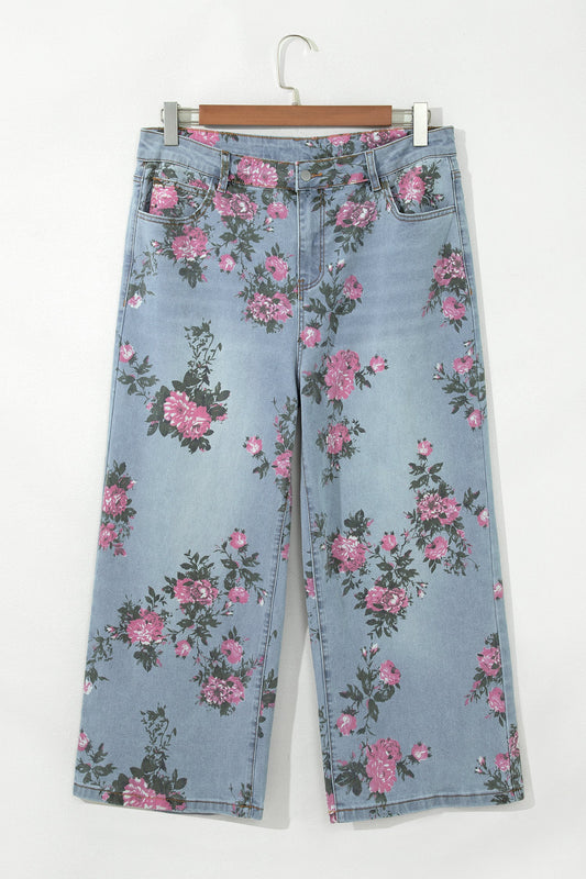 Plus Size Floral Ankle Length Loose Jeans