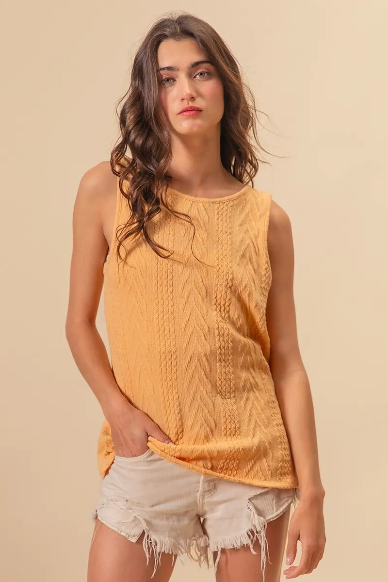 BiBi Textured Sweather Knit Twist Back Sleeveless Top