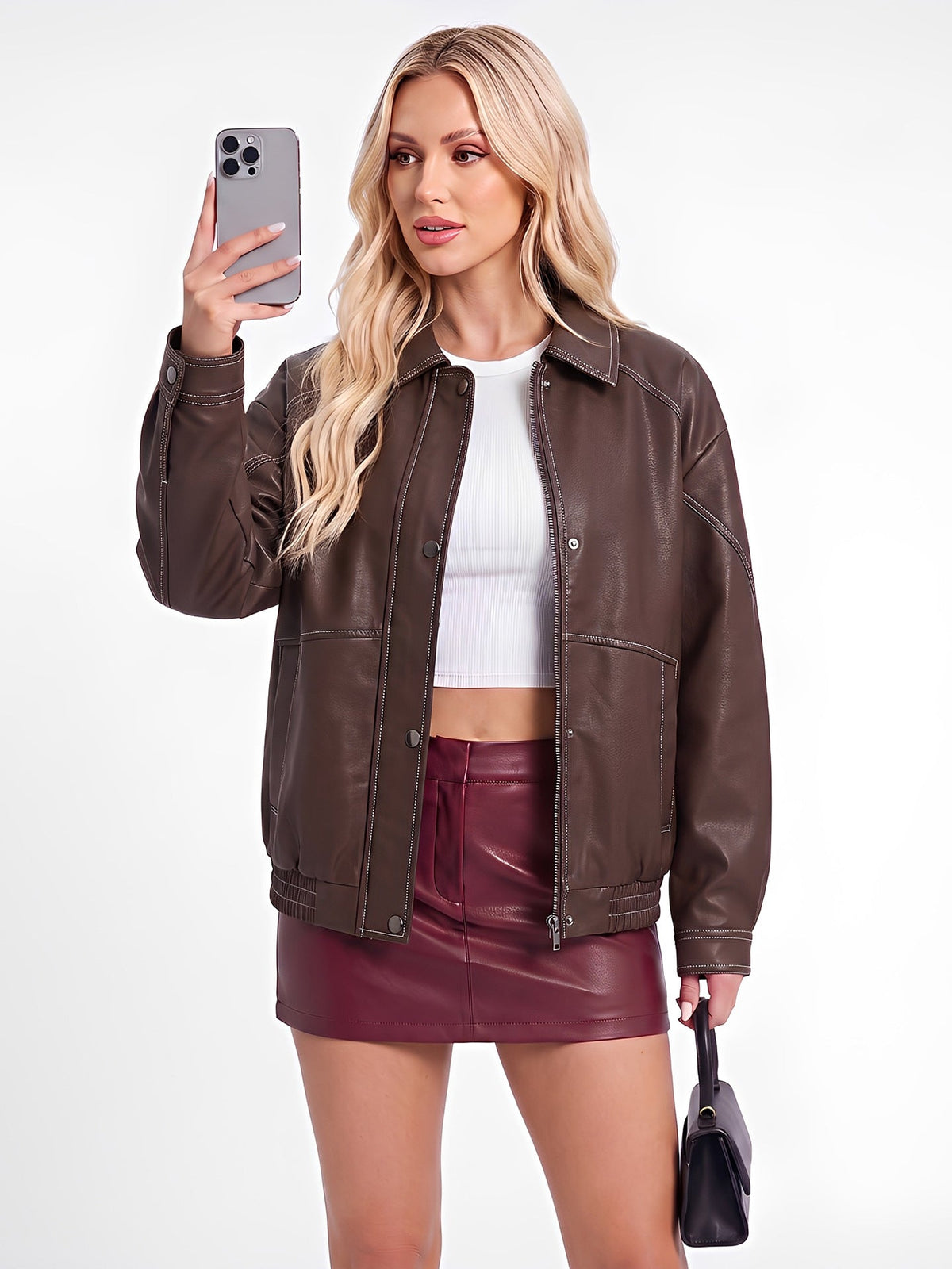 Women's  Jacket with Zipper Faux Leather