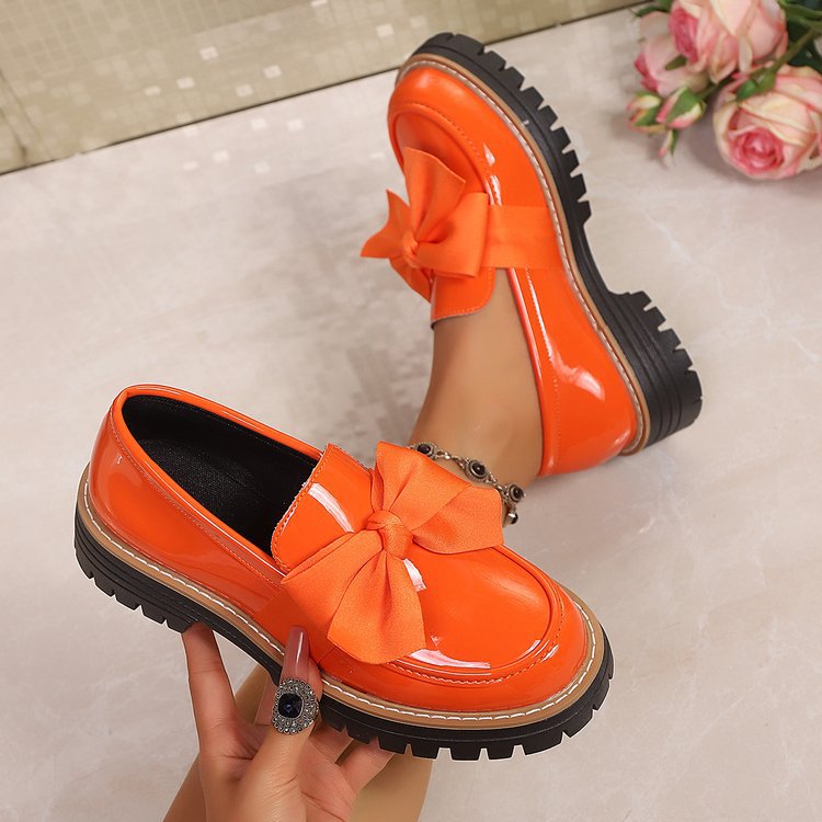Women's Bow Tie Chunky Heel Pumps - Slip-On Round Toe Loafers